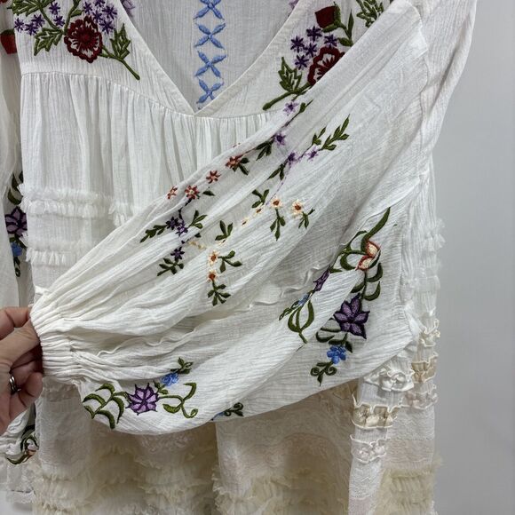 Fillyboo Boho Mini Dress Blouse Size Small Floral‎ Embroidered Lace Prairie - Picture 5 of 7